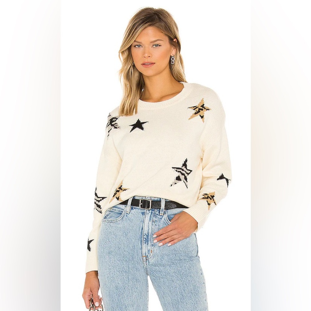Rails Perci Pullover Neutral Animal Star Sweater Cream Knit Sweater Size Medium